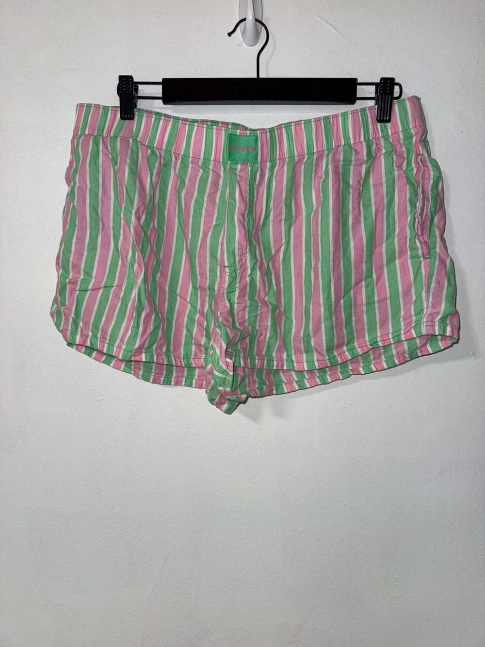 Joyspun Women's Striped Cotton Blend Lounge Shorts Pink Green Size L (12-14)